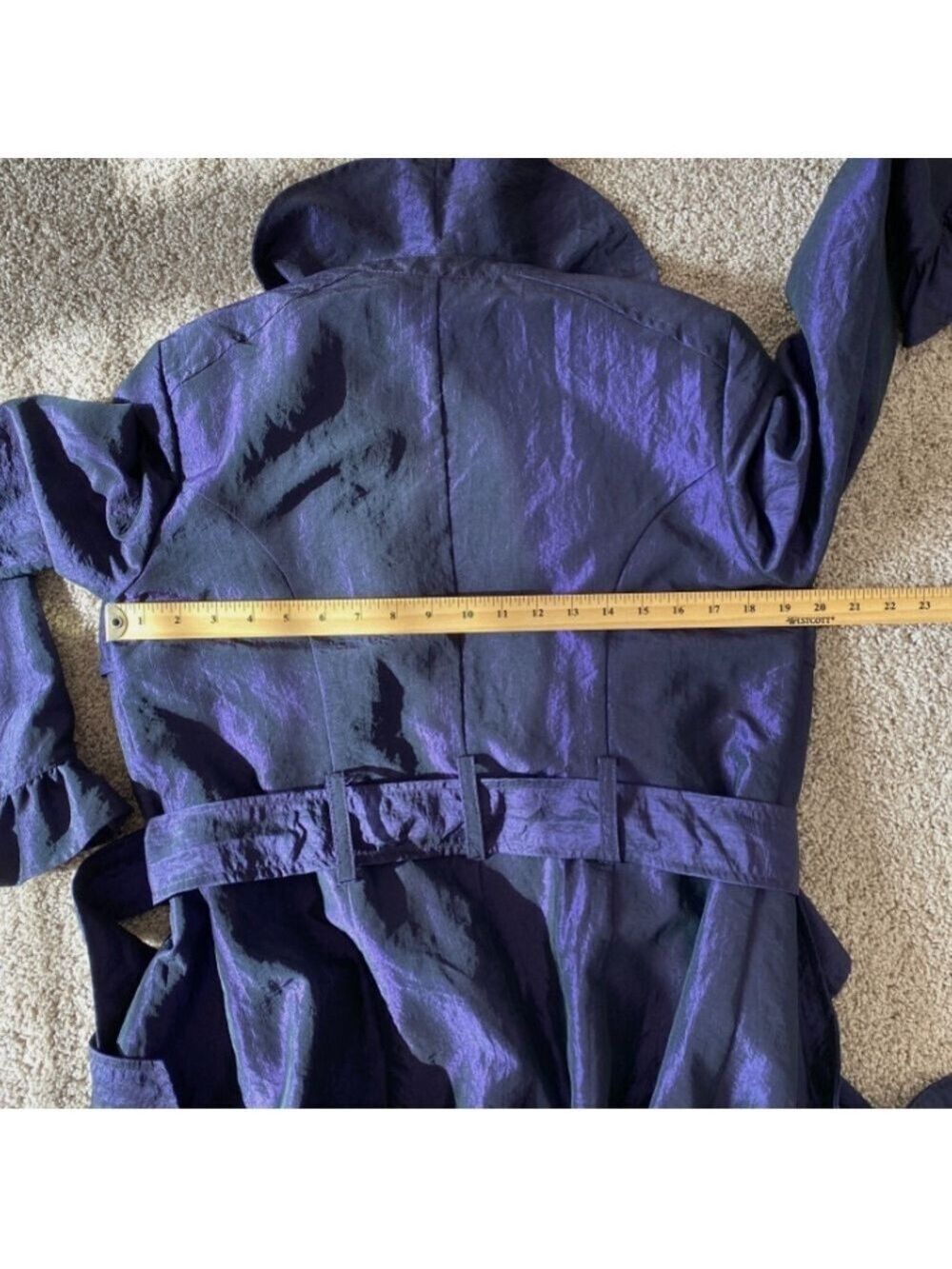 Vintage 90s Joseph Ribkoff Purple Crushed Satin Ruffle Trim Jacket Belted Sz 6 - Picture 11 of 12